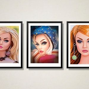 3 piece set Barbie Art Print 11x8.5 framed Wall Decor
